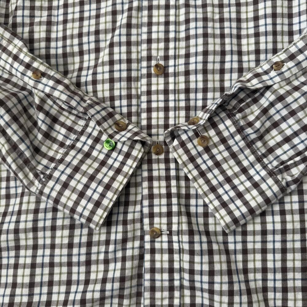 Eton Shirt Mens 16.5 42 Slim Brown Green Check Plaid Button Down Long Sleeve - Picture 4 of 12